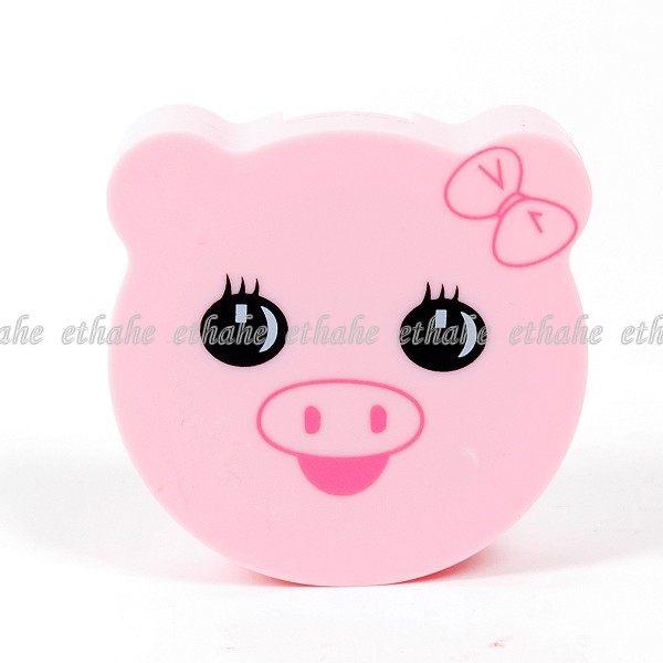 Pig Mini Contact Lens Case Box w Mirror Set Pink 2LEP