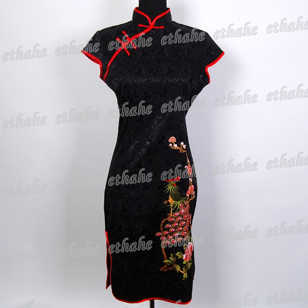 Floral Phoenix Mini Dress Cheongsam S/Sz.4 Black 613Y  