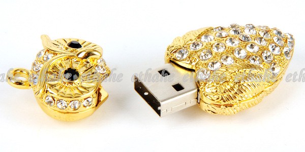 Owl Pendant USB Memory Stick Flash Drive Gold 4G EAE91X  
