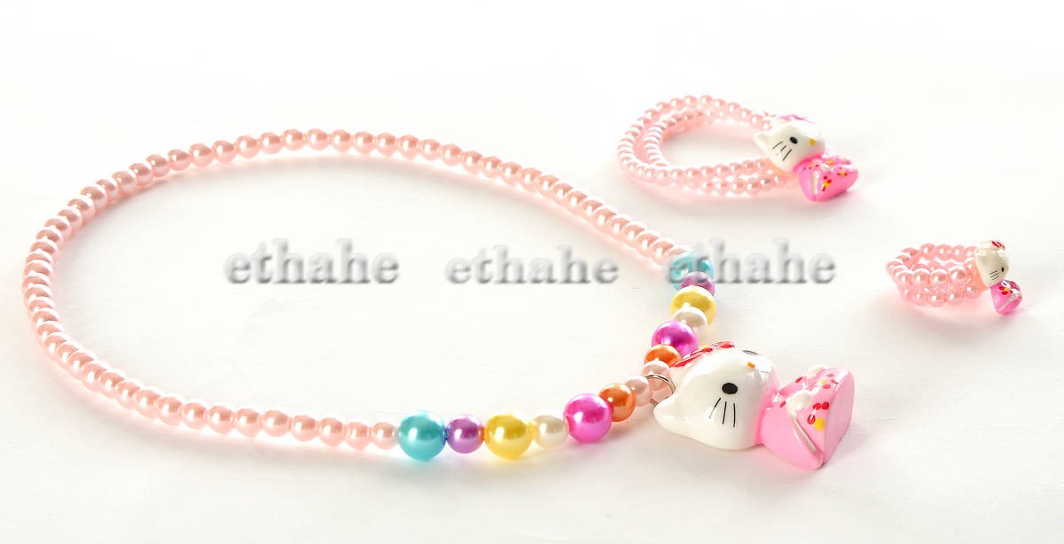 Hello Kitty Faux Pearl Necklace Bracelet Pink AK0P  